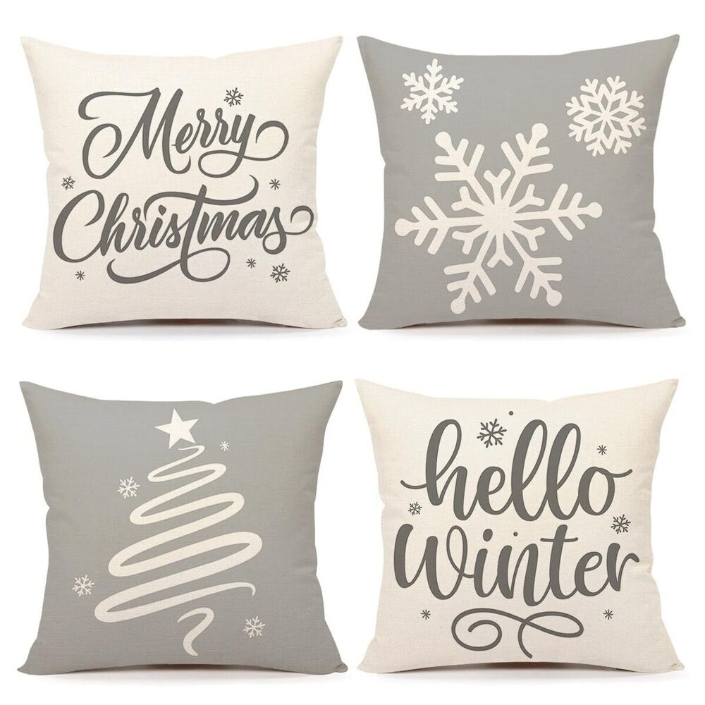 7708 Gray Christmas Pillow Covers 20x20 Set of 4 Farmhouse Xmas Decorations